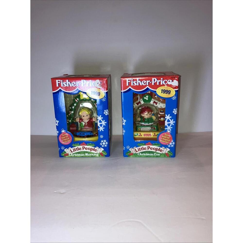 (2) VINTAGE 99’ Fisher Price Little People Ornaments Christmas Eve & Morning NEW - Picture 2 of 8